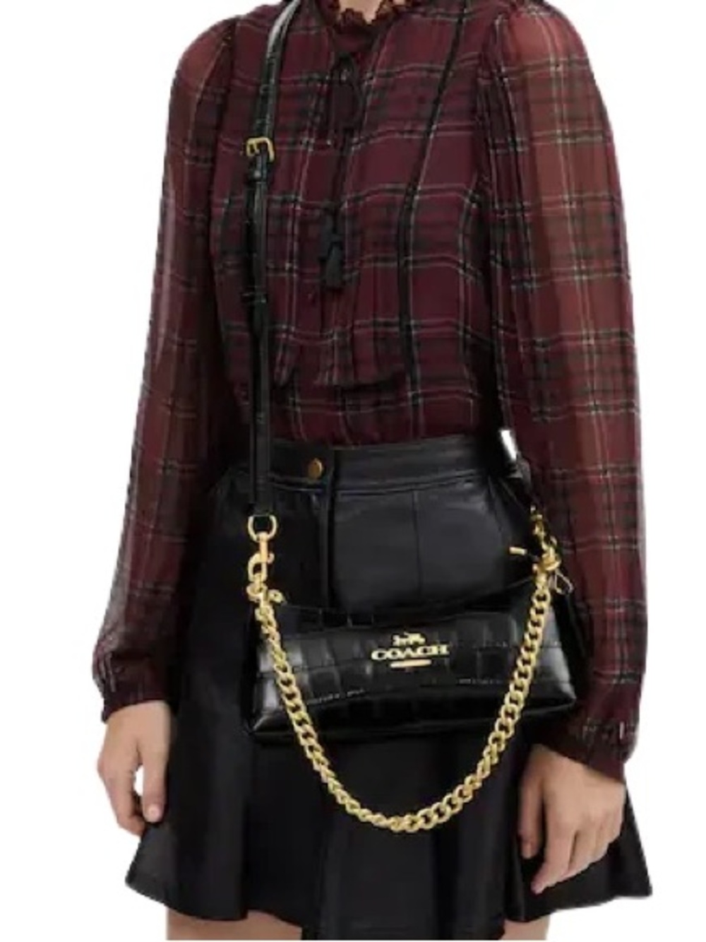 NWT Coach Charlotte Shoulder Bag CL656 - black croc embossed